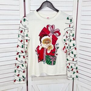 Holiday Time Christmas Kitten Present Christmas Sweater Ivory Multi Girls 18 XXL